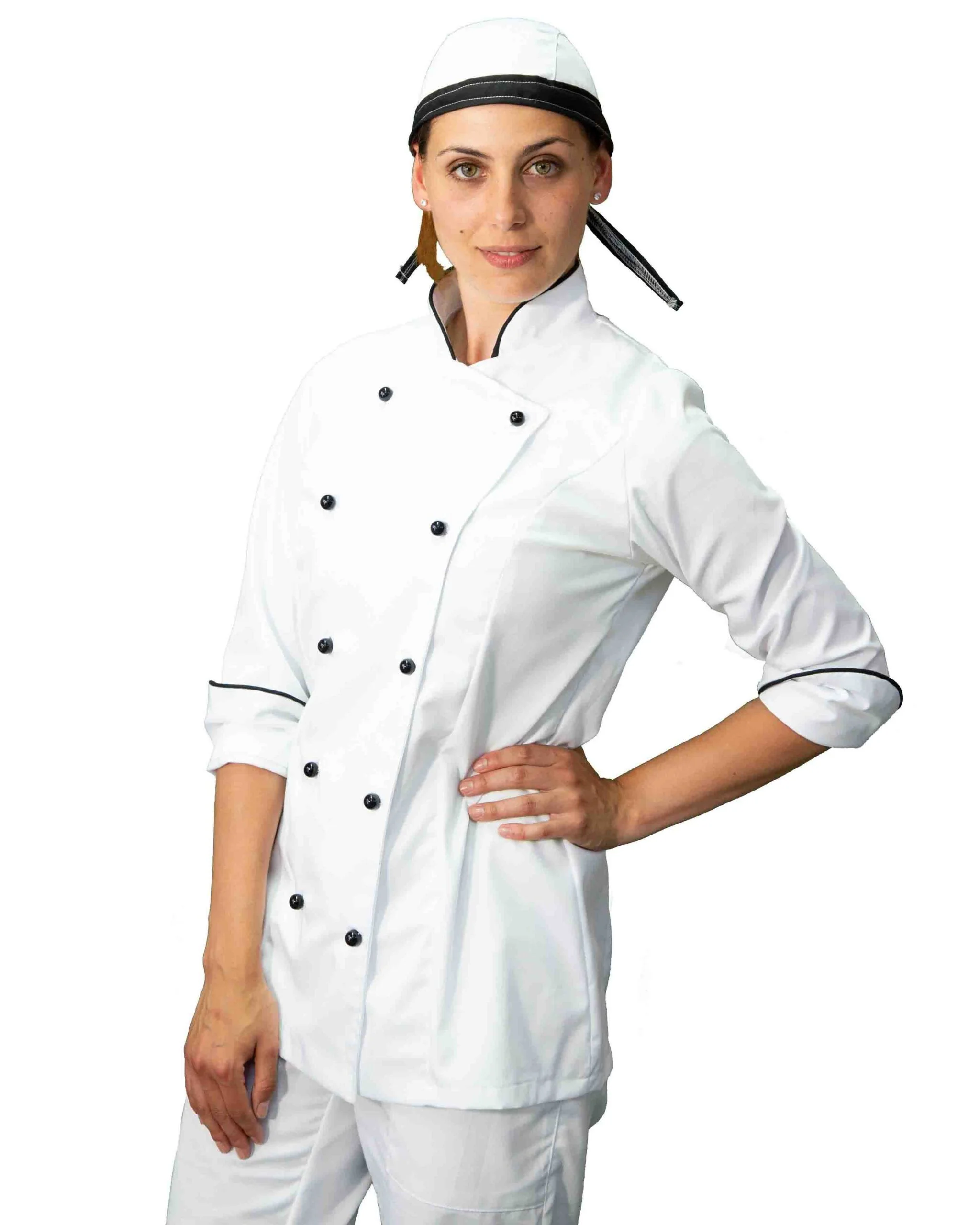 Giacca Cuoco Donna Bianca e Nera Manica Lunga